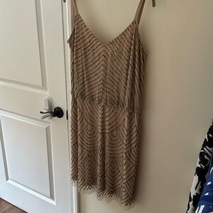 Adriana Papell art deco blouson beaded spaghetti strap dress